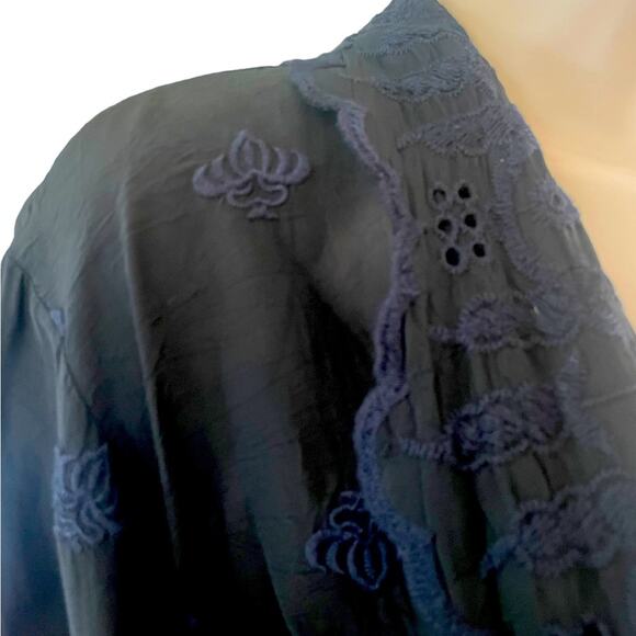 Johnny Was Black long sleeve boho navy blue embroidered chic style duster large - Picture 4 of 14